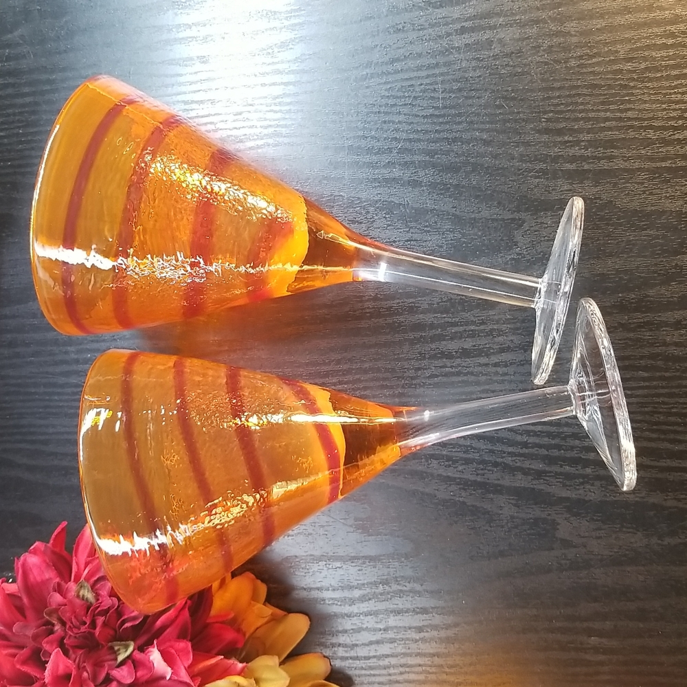 Hand Blown Red & Orange Margarita Glasses - Picture 4 of 12